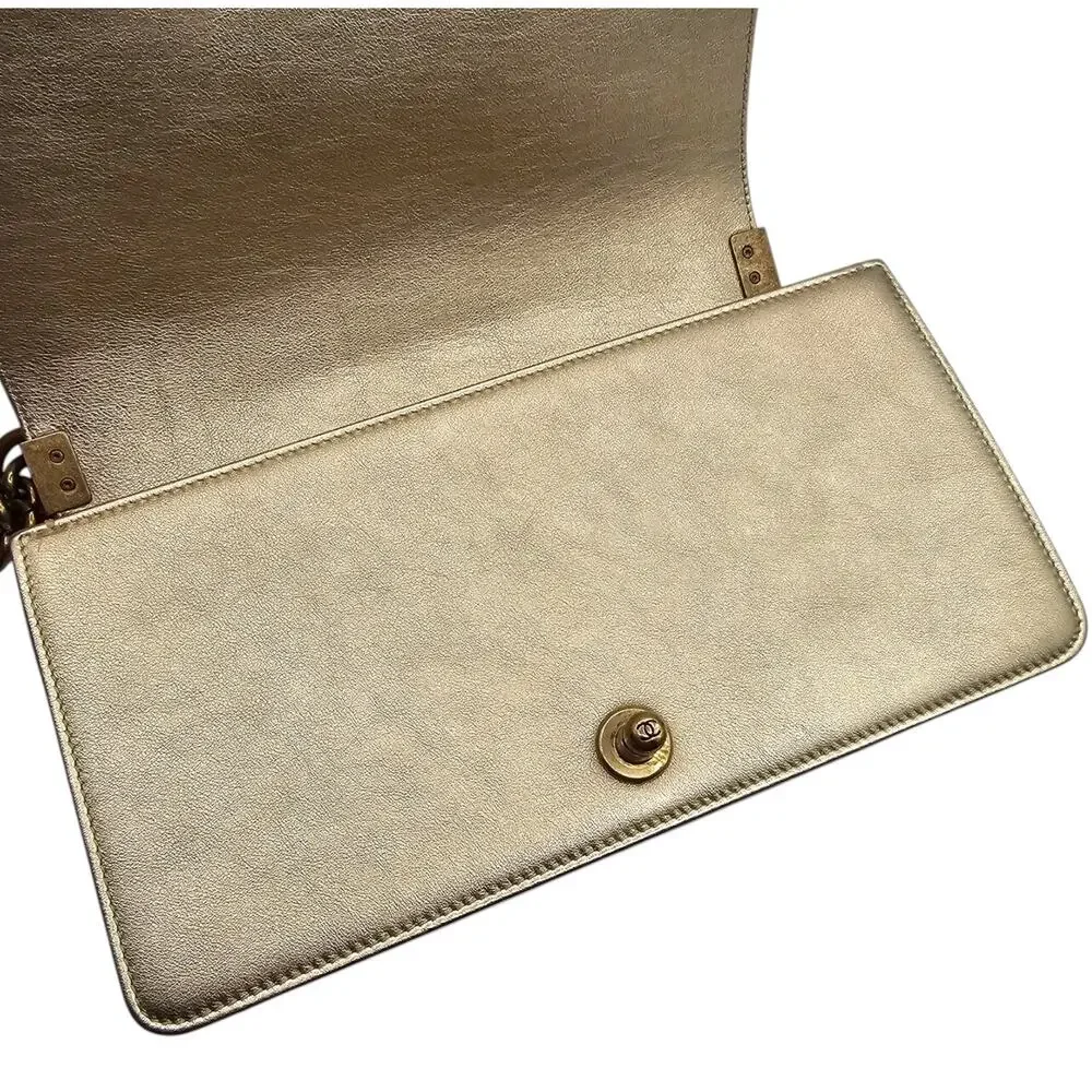 Chanel Medium Boy Perforated Gold Leather with Antique GHW